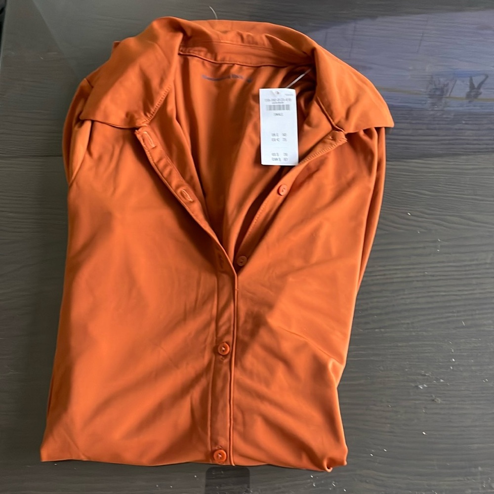 Abercrombie and Fitch orange long sleeve button down dress size S NWT